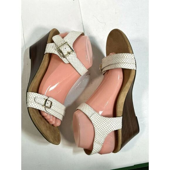 Vionic White Sandals Size 10 Laurie Wedge Ankle Strap Buckle Snake Print - Picture 10 of 12
